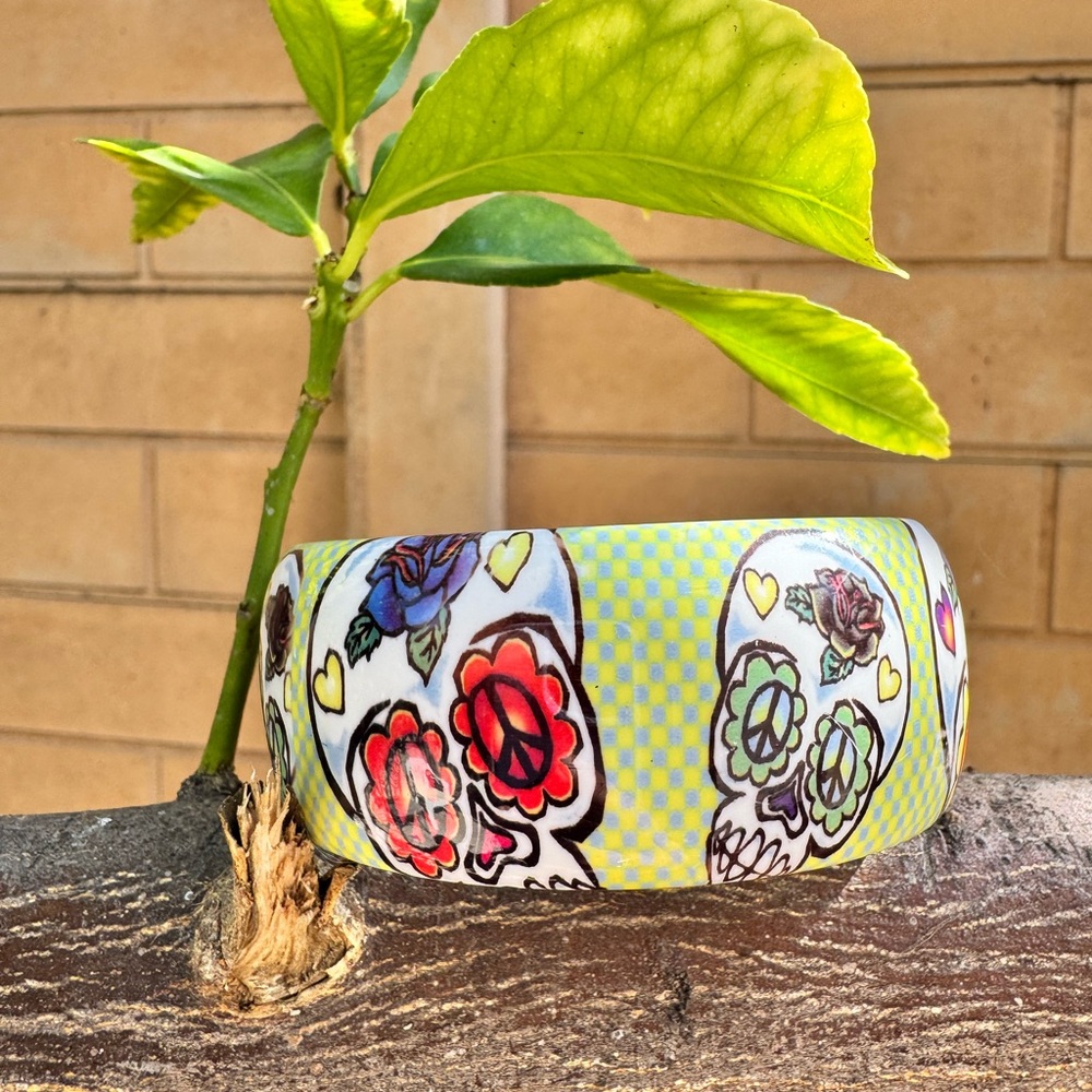 Colorful Day of the Dead Sugar Skull Bangle Bracelet